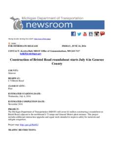 Microsoft Word - MEDIA RELEASE - MDOT Bristol Road Roundaboutdocx