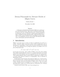 Elliptic curves / Algebraic curves / Elliptic curve cryptography / Group theory / Analytic number theory / Division polynomials / Elliptic curve / Hessian form of an elliptic curve / Curve / Abstract algebra / Geometry / Algebraic geometry