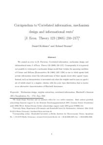 Corrigendum to“Correlated information, mechanism design and informational rents” [J. Econ. Theory–217]∗ Daniel Kr¨ahmer† and Roland Strausz‡  Abstract