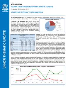 AFGHANISTAN VOLREP AND BORDER MONITORING MONTHLY UPDATE 01 January – 30 November 2014 VOLUNTARY RETURN TO AFGHANISTAN