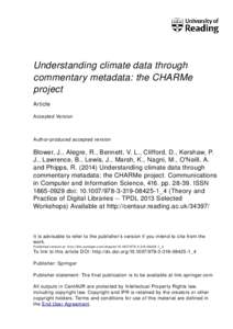 Understanding climate data through commentary metadata: the CHARMe project Article Accepted Version