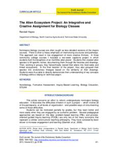 CURRICULUM ARTICLE  EvoS Journal: The Journal of the Evolutionary Studies Consortium  The Alien Ecosystem Project: An Integrative and