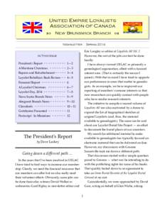 United Empire Loyalists Association of Canada  New Brunswick Branch  Newsletter : Spring 2014