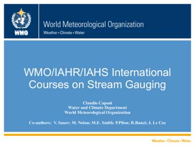 WMO  WMO/IAHR/IAHS International Courses on Stream Gauging Claudio Caponi Water and Climate Department