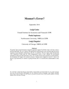 Monnet’s Error? September 2014 Luigi Guiso Einaudi Institute for Economics and Finance& CEPR