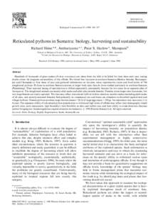 BIOLOGICAL CONSERVATION Biological Conservation[removed]±357  Reticulated pythons in Sumatra: biology, harvesting and sustainability