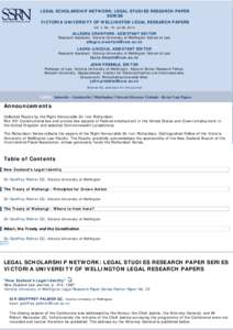 LEGAL SCHOLARSHIP NETWORK: LEGAL STUDIES RESEARCH PAPER SERIES VICTORIA UNIVERSITY OF WELLINGTON LEGAL RESEARCH PAPERS Vol. 4, No. 18: Jul 28, 2014  ALLEGRA CRAWFORD, ASSISTANT EDITOR