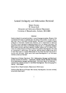 Lexical Ambiguity and Information Retrieval Robert Krovetz W. Bruce Croft Computer and Information Science Department University of Massachusetts, Amherst, MAAbstract