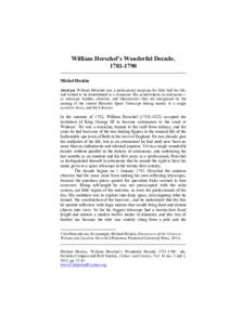 William Herschel’s Wonderful Decade, _________________________________________________________________ Michel Hoskin Abstract. William Herschel was a professional musician for fully half his life,