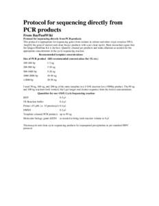 Protocol for sequencing directly from PCR products From BayPaulWiki Protocol for sequencing directly from PCR products This protocol is appropriate for sequencing genes from isolates in culture and other single template 