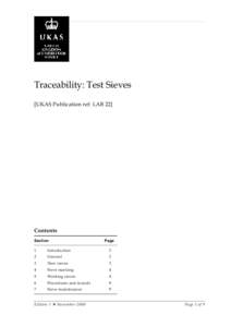 LAB 22 ✺ Traceability: test sieves  Traceability: Test Sieves [UKAS Publication ref: LAB 22]  Contents