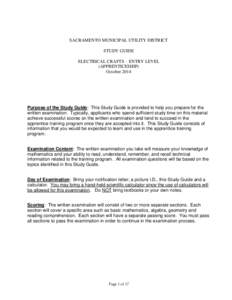 SACRAMENTO MUNICIPAL UTILITY DISTRICT STUDY GUIDE ELECTRICAL CRAFTS – ENTRY LEVEL (APPRENTICESHIP) October 2014