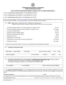 Application for Disabled Person License Plate, Placard and/or Decal