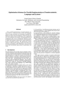 Optimization Schemas for Parallel Implementation of Nondeterministic Languages and Systems  Gopal Gupta & Enrico Pontelli
