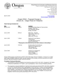 April 23, 2015  Text of changes Text of changes – new text only  Oregon OSHA – Proposed Changes to