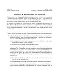 EECS 388 Intro to Computer Security October 7, 2016 Homework 3: Authentication and Passwords