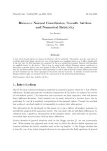 Class.Q.Grav. Volpp.3085–Dec-1996 Riemann Normal Coordinates, Smooth Lattices and Numerical Relativity