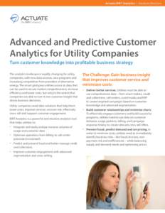 Actuate BIRT Analytics I Solutions Brochure  Advanced and Predictive Customer Analytics for Utility Companies Turn customer knowledge into profitable business strategy The analytics landscape is rapidly changing for util