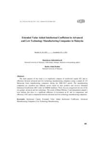 Int. J. Fin. Acco. Eco. Stu. Vol. 2 / No.7 / Autumn 2012 & WinterExtended Value Added Intellectual Coefficient in Advanced and Low Technology Manufacturing Companies in Malaysia  Receipt: 15 , 10 , 2012