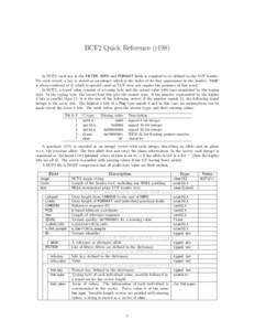 BCF2 Quick Reference (r198)  In BCF2, each key in the FILTER, INFO and FORMAT fields is required to be defined in the VCF header. For each record, a key is stored as an integer which is the index of its first appearance 