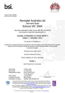 Auditor Number: BRC Site Code: Parmalat Australia Ltd Denmark Road