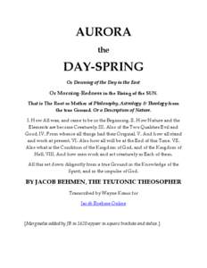 AURORA the DAY-SPRING Or Dawning of the Day in the East