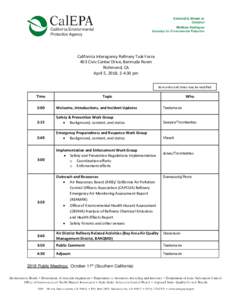 California Interagency Refinery Task Force 403 Civic Center Drive, Bermuda Room Richmond, CA April 5, 2018; 2-4:30 pm Item order and times may be modified