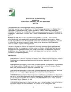 Agreement Number:  Memorandum of Understanding Between the Utah Division of Forestry, Fire, and State Lands and the