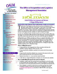 NOVEMBER/DECEMBER[removed]The Office of Acquisition and Logistics Management Newsletter OAMP  Div of Acq Policy and Evalua on  