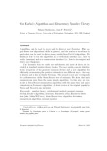 On Euclid’s Algorithm and Elementary Number Theory Roland Backhouse, Jo˜ao F. Ferreira1 School of Computer Science, University of Nottingham, Nottingham, NG8 1BB, England Abstract Algorithms can be used to prove and t