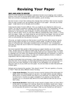 Page 1 of 5  Revising Your Paper WHY AND HOW TO REVISE Most of us who compose on a computer understand revision as an ongoing, even constant process. Every time you hit the delete button, every time you cut and paste, ev
