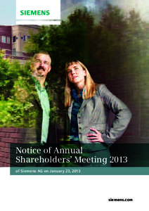 Notice of Annual Shareholders’ Meeting 2013 of Siemens AG on January 23, 2013 siemens.com