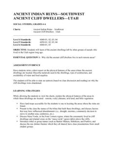 ANCIENT INDIAN RUINS—SOUTHWEST ANCIENT CLIFF DWELLERS—UTAH SOCIAL STUDIES, GRADES 4-6 Charts:  Ancient Indian Ruins—Southwest