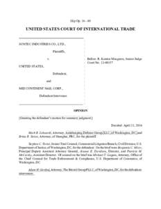 Slip OpUNITED STATES COURT OF INTERNATIONAL TRADE SUNTEC INDUSTRIES CO., LTD., Plaintiffs, v.