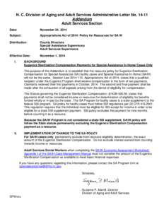 N. C. Division of Aging and Adult Services Administrative Letter No[removed]Addendum Adult Services Section Date:  November 24, 2014