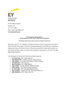 News Release Contact: Megan Langone Company: EY Tel: [removed]Email: [removed] For Immediate Release