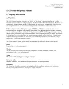 E.ON due diligence report Prepared for IUCN by Emma Duncan 29 September 2008 E.ON due diligence report I Company Information