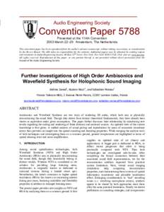 Further Investigations of High-Order Ambisonics and Wavefield Synthesis for Holophonic Sound Imaging