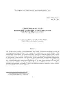 EUROPEAN ORGANIZATION FOR NUCLEAR RESEARCH  CERN-OPENJuly 16th , 2007  Quantitative Study of the