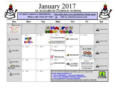 JanuaryST. ELIZABETH CATHOLIC SCHOOL STUDENT ABSENCE REPORTING  (Also when buses are cancelled but schools open)