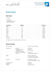 Airport Charges Ramp Charges This includes: •	 Landing Fees •	 Parking Feed (up to 24 h) •	 Infrastructure Charge