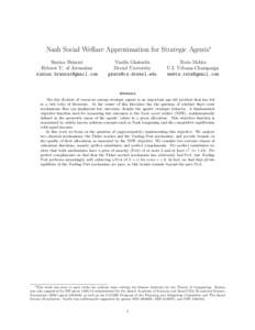 Nash Social Welfare Approximation for Strategic Agents∗ Simina Brˆanzei Hebrew U. of Jerusalem   Vasilis Gkatzelis