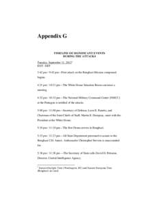 Appendix G TIMELINE OF SIGNIFICANT EVENTS DURING THE ATTACKS Tuesday, September 11, EDT / EET 3:42 pm / 9:42 pm—First attack on the Benghazi Mission compound
