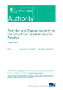 Public Record Office Standard  PROS[removed]Authority Retention and Disposal Authority for