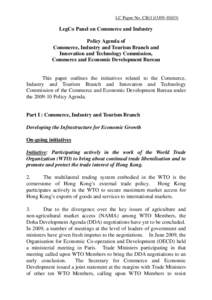 LC Paper No. CB[removed]LegCo Panel on Commerce and Industry Policy Agenda of Commerce, Industry and Tourism Branch and Innovation and Technology Commission,