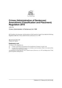 Crimes (Administration of Sentences) Amendment (Classification and Placement) Regulation 2015