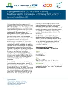 Seminar: Food Sovereignty: promoting or undermining food security? 20 March 2007
