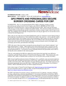 No[removed]GPO Prints and Personalizes Secure Border Crossing Cards for CBP