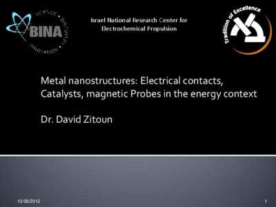 Israel National Research Center for Electrochemical Propulsion Metal nanostructures: Electrical contacts, Catalysts, magnetic Probes in the energy context Dr. David Zitoun