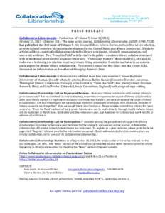 Colorado Library ConsortiumPRESS RELEASE Collaborative Librarianship – Publication of Volume 5, Issue)